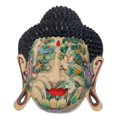 Handmade Delighted Buddha with Flowers and Buterflies (Indonesia)