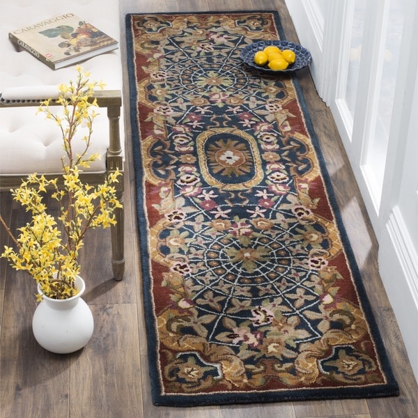 Safavieh Handmade Empire Royal Blue/ Burgundy Wool Runner Rug - 2'3 x 8'