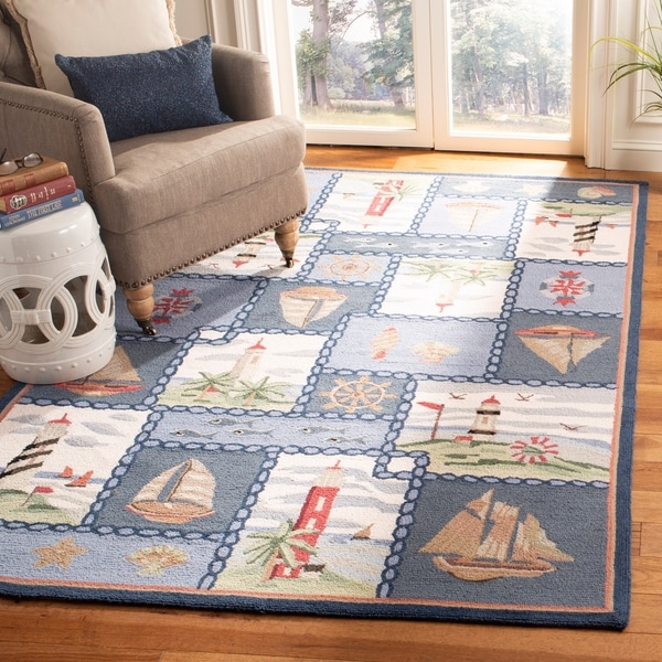 Safavieh Hand Hooked Nautical Blue Wool Rug 3 9 X 5 Safavieh Hand Hooked Nautical Blue Wool Rug 3 X27 9