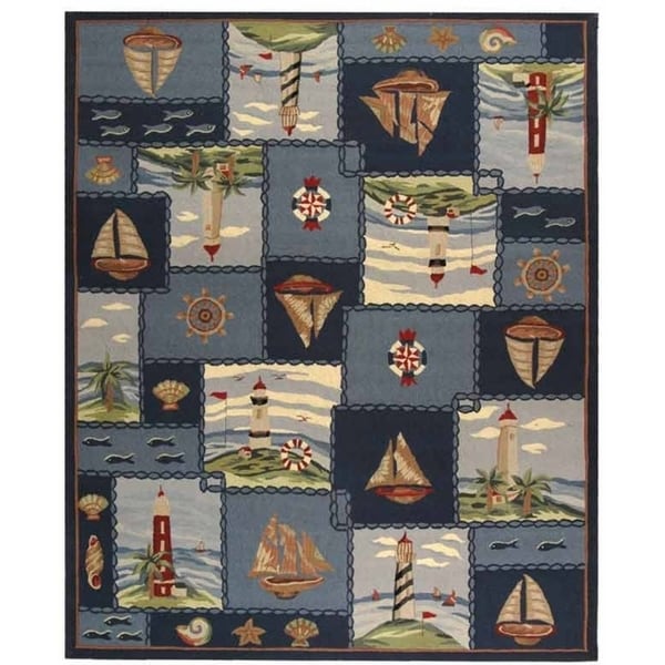 Safavieh Hand-hooked Nautical Blue Wool Rug - 8'9" x 11'9"