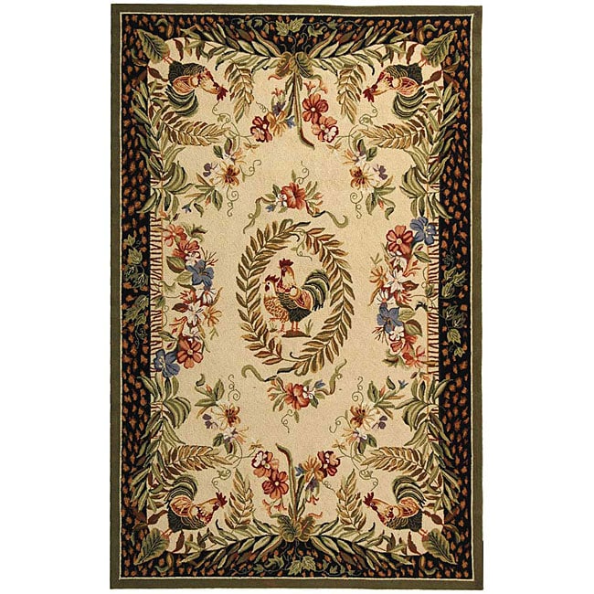 Shop Safavieh Hand-hooked Rooster and Hen Cream/ Black Wool Rug - 5'3 ...