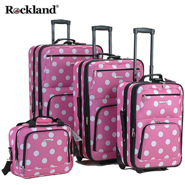 Rockland Pink Dot 4-piece Expandable Luggage Set