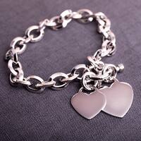 Miadora Sterling Silver Double Heart Link Charm Bracelet - 7.5 in x 46.5 mm