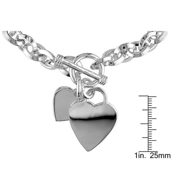 Miadora Sterling Silver Double Heart Link Charm Bracelet - 7.5 in x 46.5 mm - 7.5 in x 46.5 mm