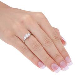 Miadora 10k White Gold Opal or Created Ruby and Diamond 3-stone Ring