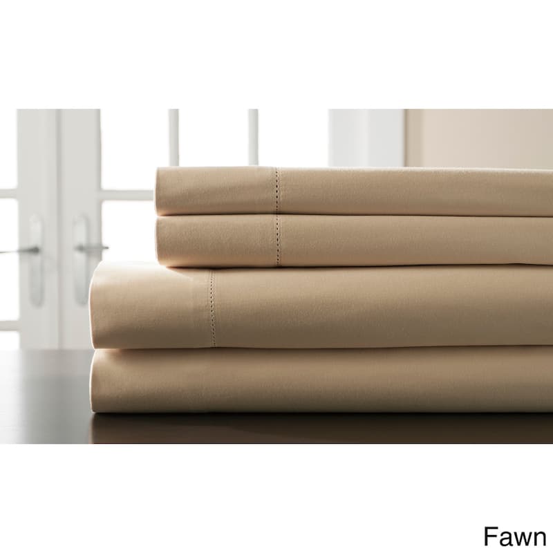Hemstitch 400 Thread Count Cotton Sateen Weave Solid Color Sheet Set - Fawn - Full