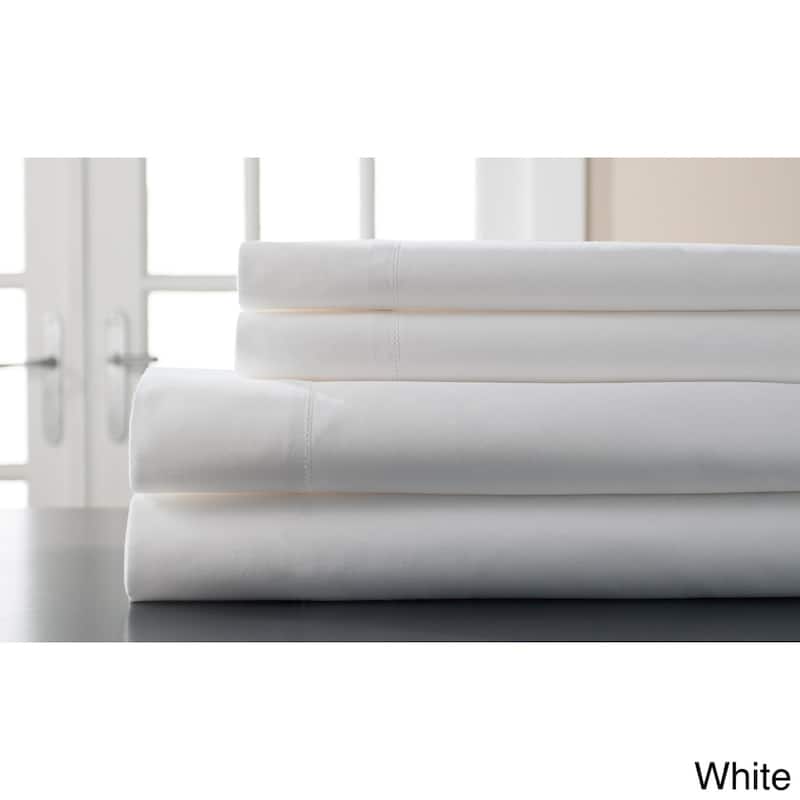 Hemstitch 400 Thread Count Cotton Sateen Weave Solid Color Sheet Set - White - Full