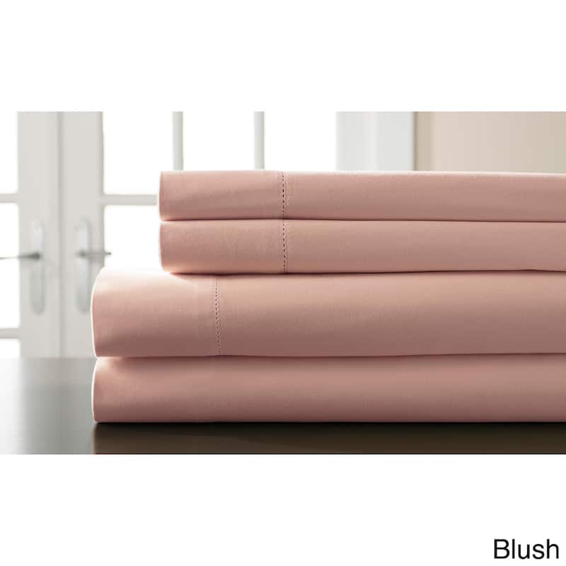 Hemstitch 400 Thread Count Cotton Sateen Weave Solid Color Sheet Set - Blush - Full