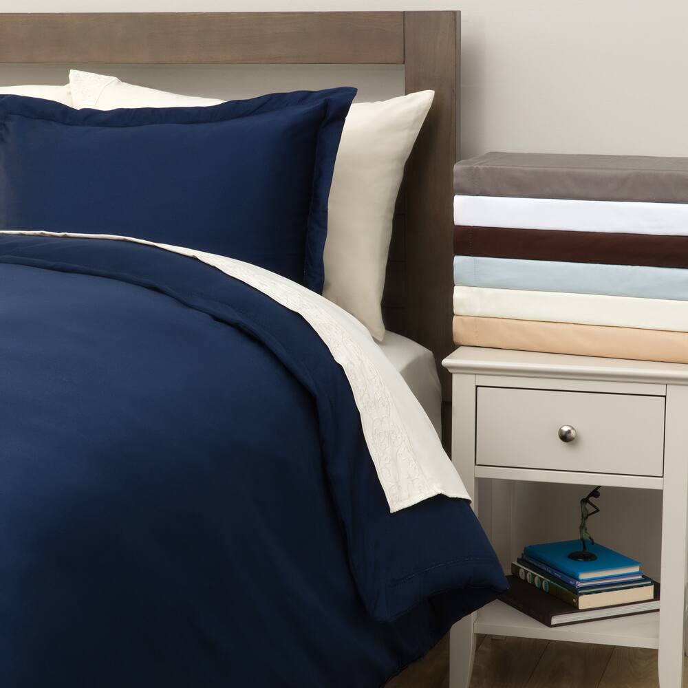 Hemstitch 400 Thread Count Solid Cotton 3-Piece Duvet Cover Set