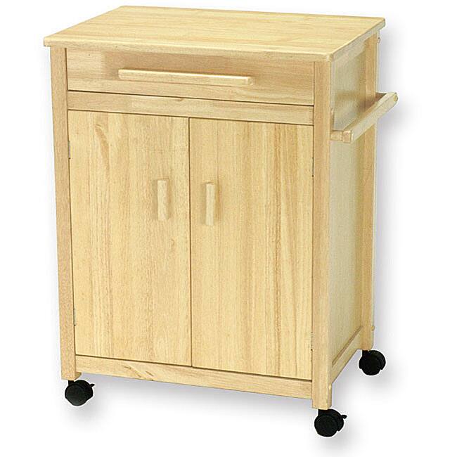 Solid Wood Kitchen Cart with Double-door Cabinet