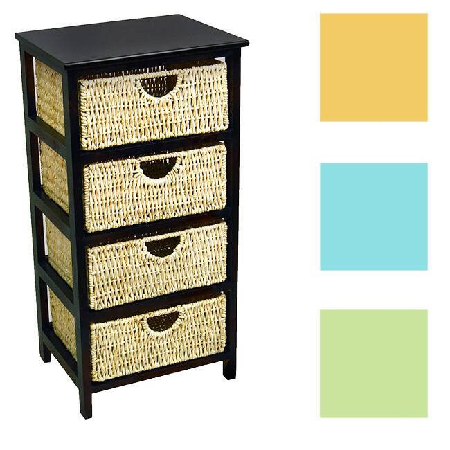 4 Drawer Compact Wicker Basket Storage Shelf