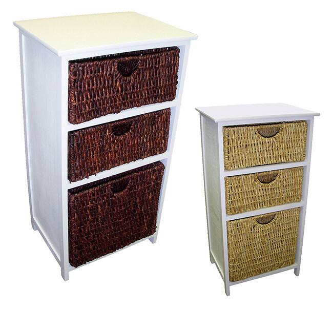 White Frame Compact Wicker Basket Storage Shelf