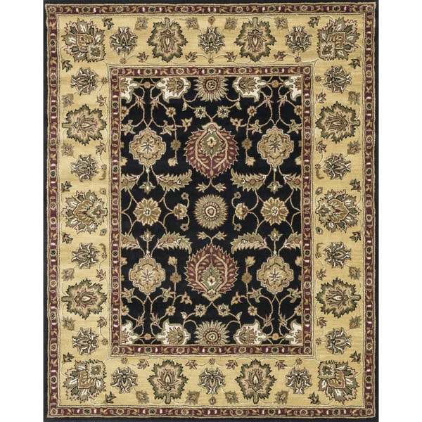 Safavieh Handmade Kerman Black/ Ivory Gold Wool Rug (5 x 8)