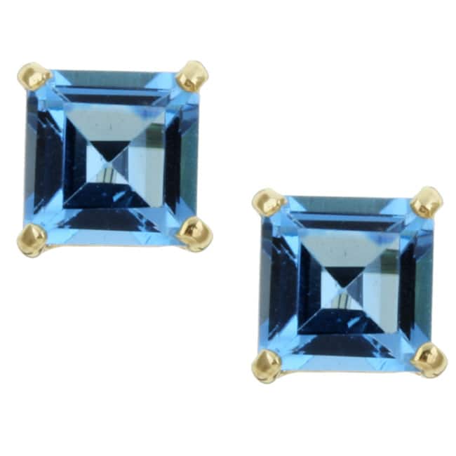 Kabella 14k Yellow Gold Square Blue Topaz Stud Earrings