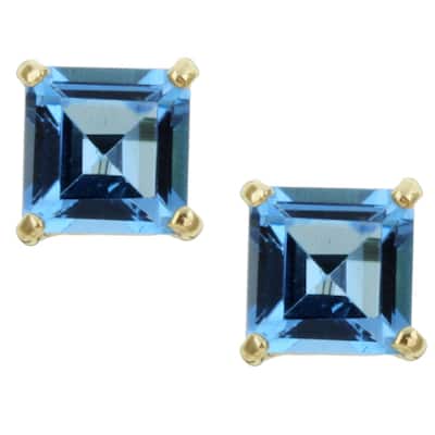 Kabella 14k Yellow Gold Square Blue Topaz Stud Earrings
