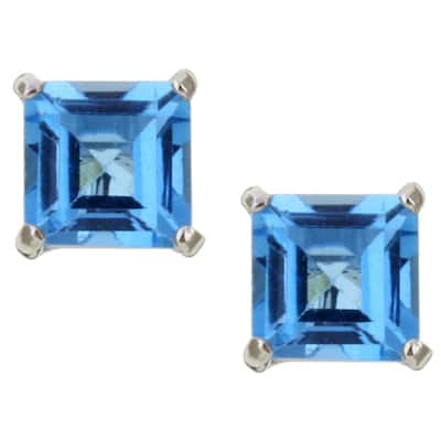 Kabella 14k White Gold Square Blue Topaz Stud Earrings