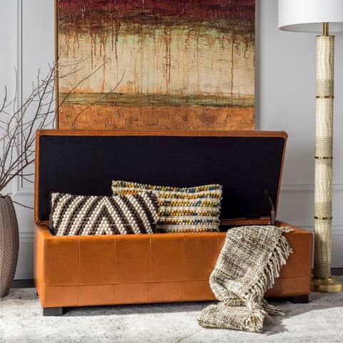 Safavieh Large Saddle Brown Manhattan Storage Bench