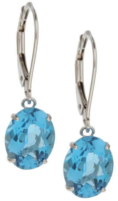Kabella 14k White Gold Oval Blue Topaz Leverback Earrings On Kabella 14k White Gold Oval Blue Topaz Leverback Earrings