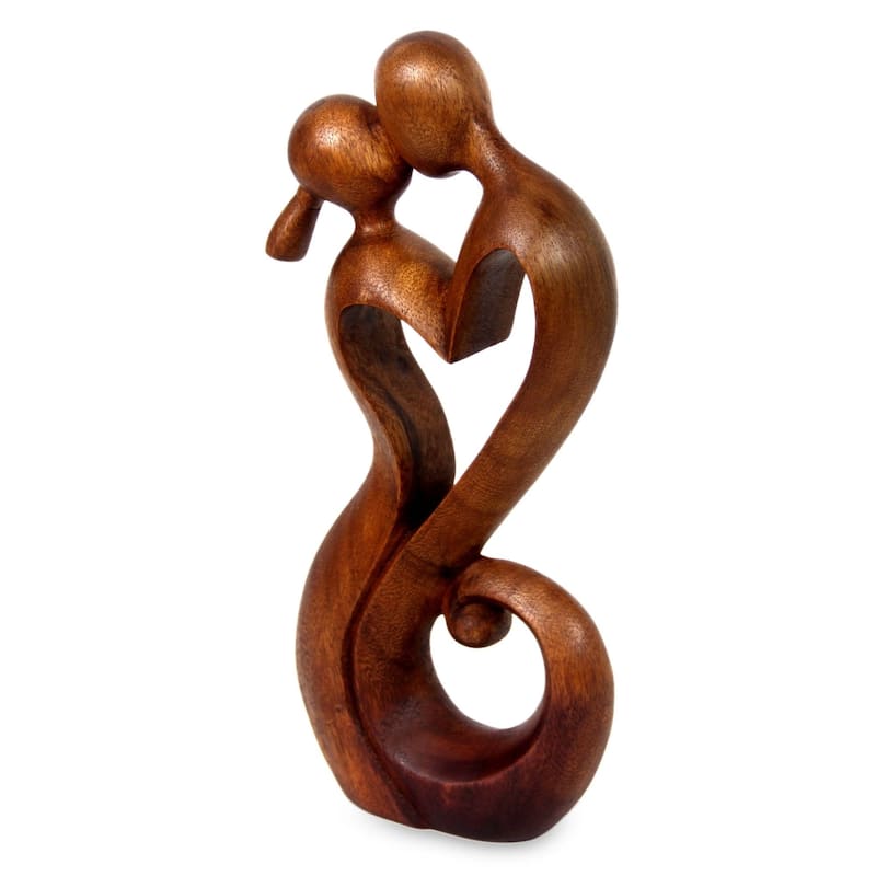 NOVICA Handmade Wood Everlasting Kiss Statuette (Indonesia) - 11.75" H x 5.5" W x 2.2" D