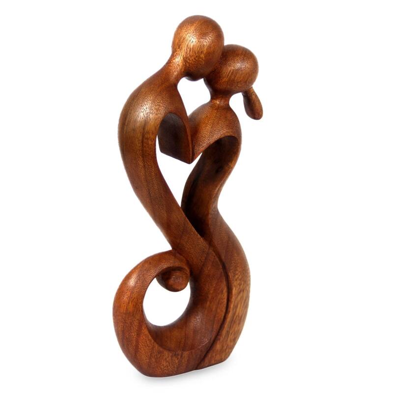 NOVICA Handmade Wood Everlasting Kiss Statuette (Indonesia) - 11.75" H x 5.5" W x 2.2" D