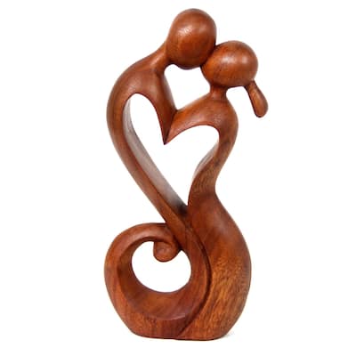 NOVICA Handmade Wood Everlasting Kiss Statuette (Indonesia) - 11.75" H x 5.5" W x 2.2" D