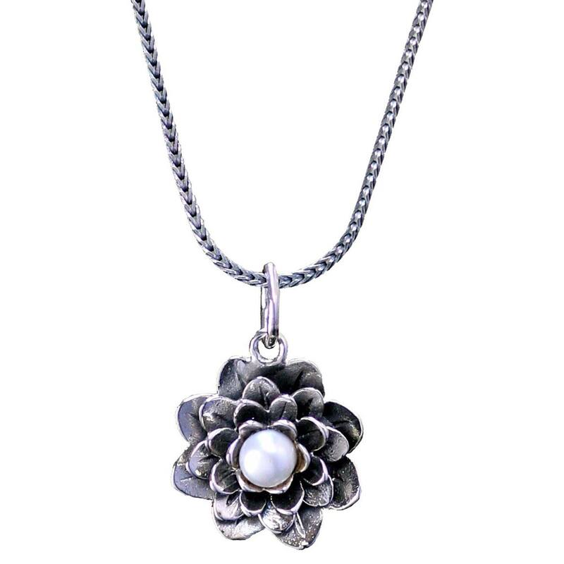 NOVICA Handmade Sterling Silver Flower Pearl Gemstone Necklace (Bali) - 7'6" x 9'6"