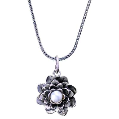 NOVICA Handmade Sterling Silver Flower Pearl Gemstone Necklace (Bali) - 7'6" x 9'6"