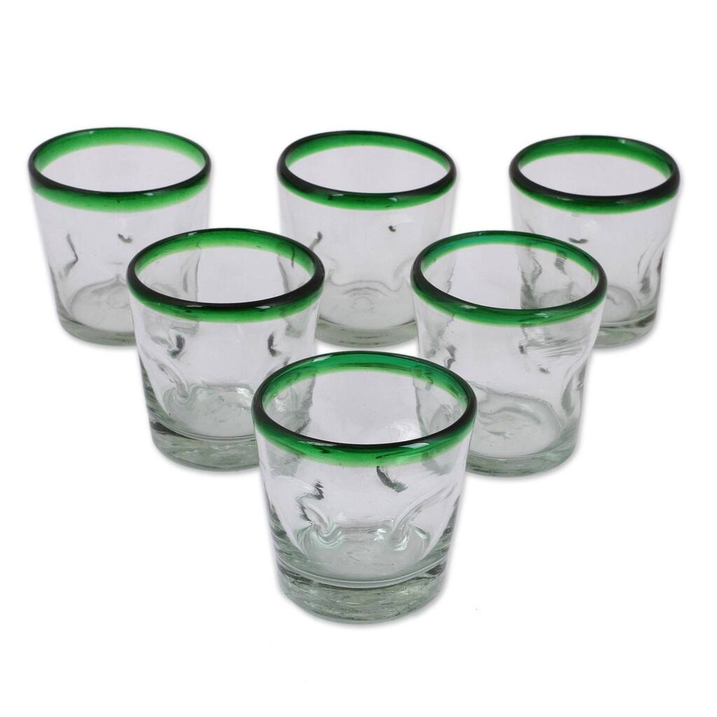 NOVICA Artisan Handblown Recycled Juice Glasses Drinking Tumbler Mexican Drinkware 'Lime Freeze'(Set of 6) - 3.5 " H x 3.5" Diam