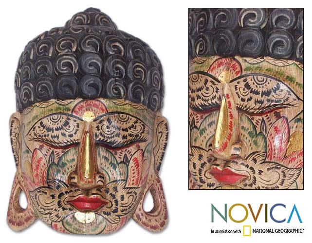 'Flower Face Buddha' Wood Mask (Indonesia)