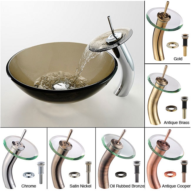 Kraus Clear Brown Glass Vessel Sink And Faucet