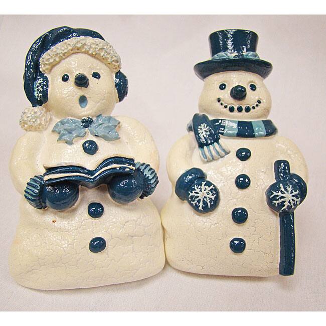 Snowman and Snowlady Napkin Rings (Set of 8) - Ivory/Blue