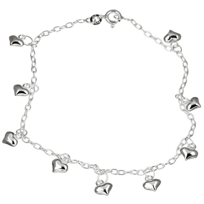 Sterling Essentials Sterling Silver 9-inch Dangling Heart Anklet ...
