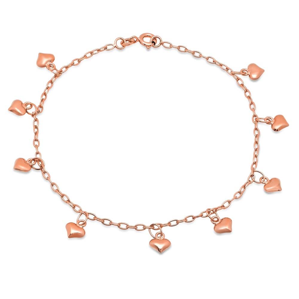 Sterling Silver Dangling Heart Anklet by Roberto Martinez