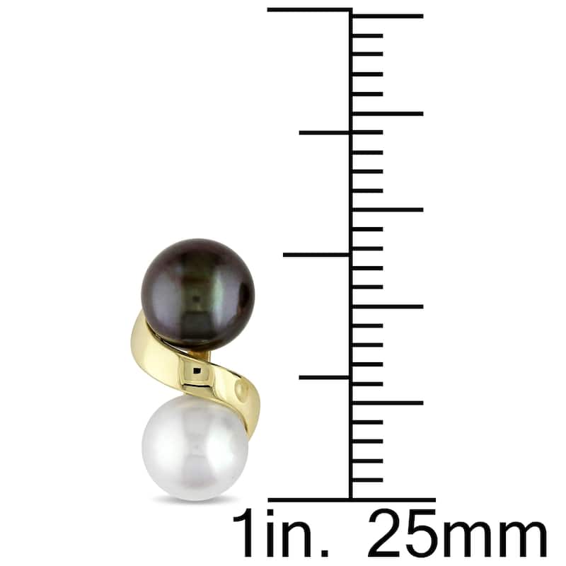 Miadora 10k Gold Black and White Cultured Freshwater Pearl Earrings (5.5-6 mm)