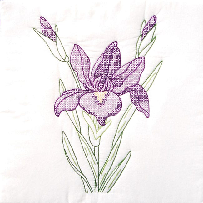 Iris patterned Stamped White Quilt Blocks