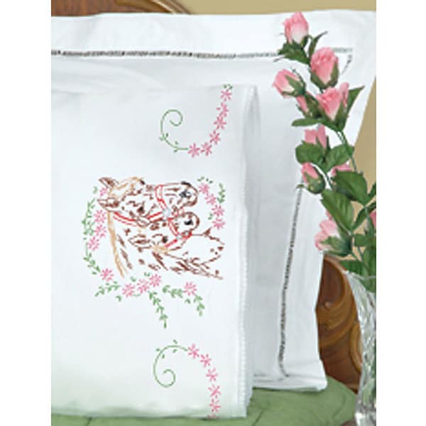 Stamped Pillowcases with White Lace Edge Free Shipping On Orders Over 45