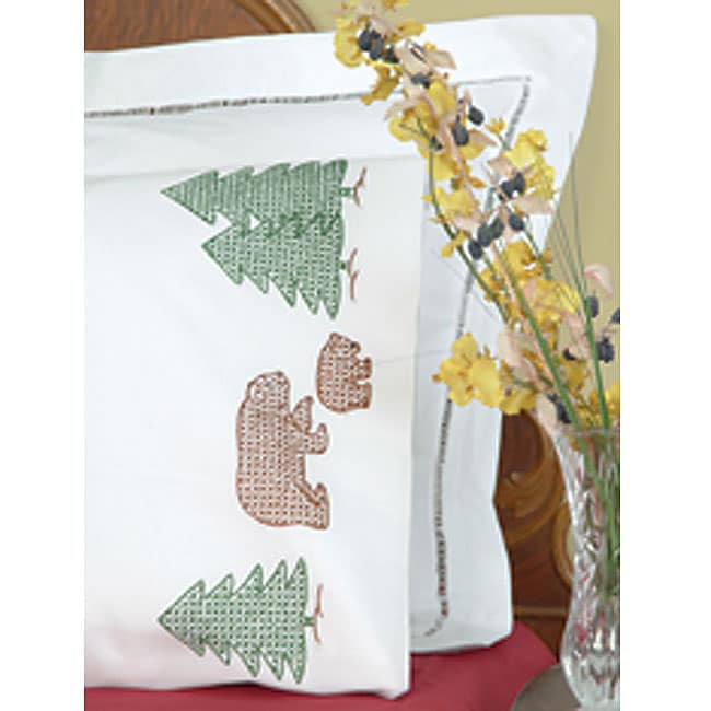 Bear And Trees Stamped Perle Pillowcases (set Of 2)