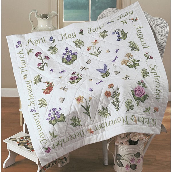 Donna Dewberry 'Year Of Flowers' Stamped Cross Stitch Quilt Top Kit ...