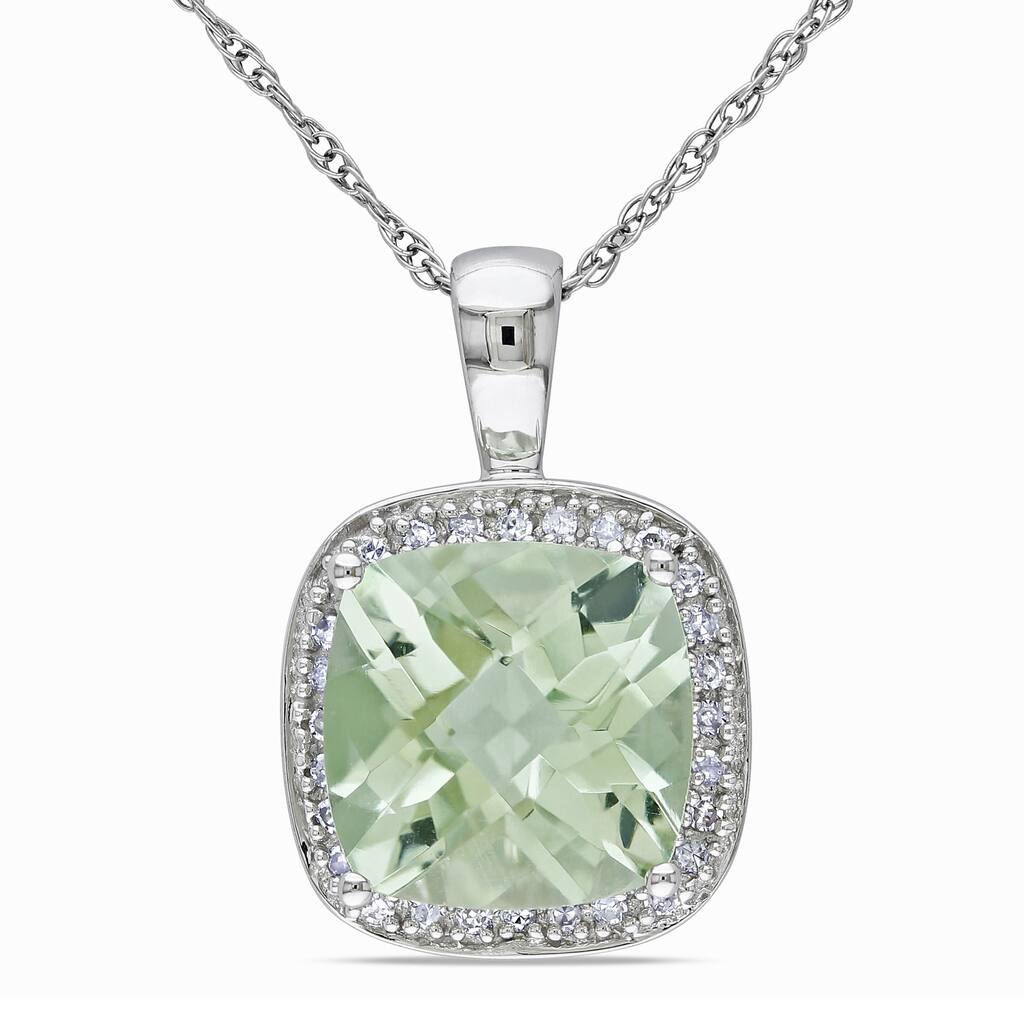 Miadora 10k Gold Green Amethyst and 1/10ct TDW Diamond Necklace (I-J, I1-I2)