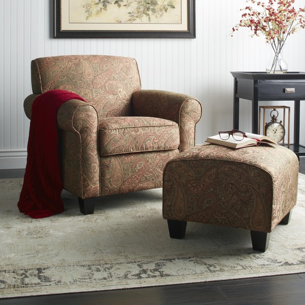 Portfolio Mira 8 Way Hand Tied Paisley Arm Chair And Ottoman 