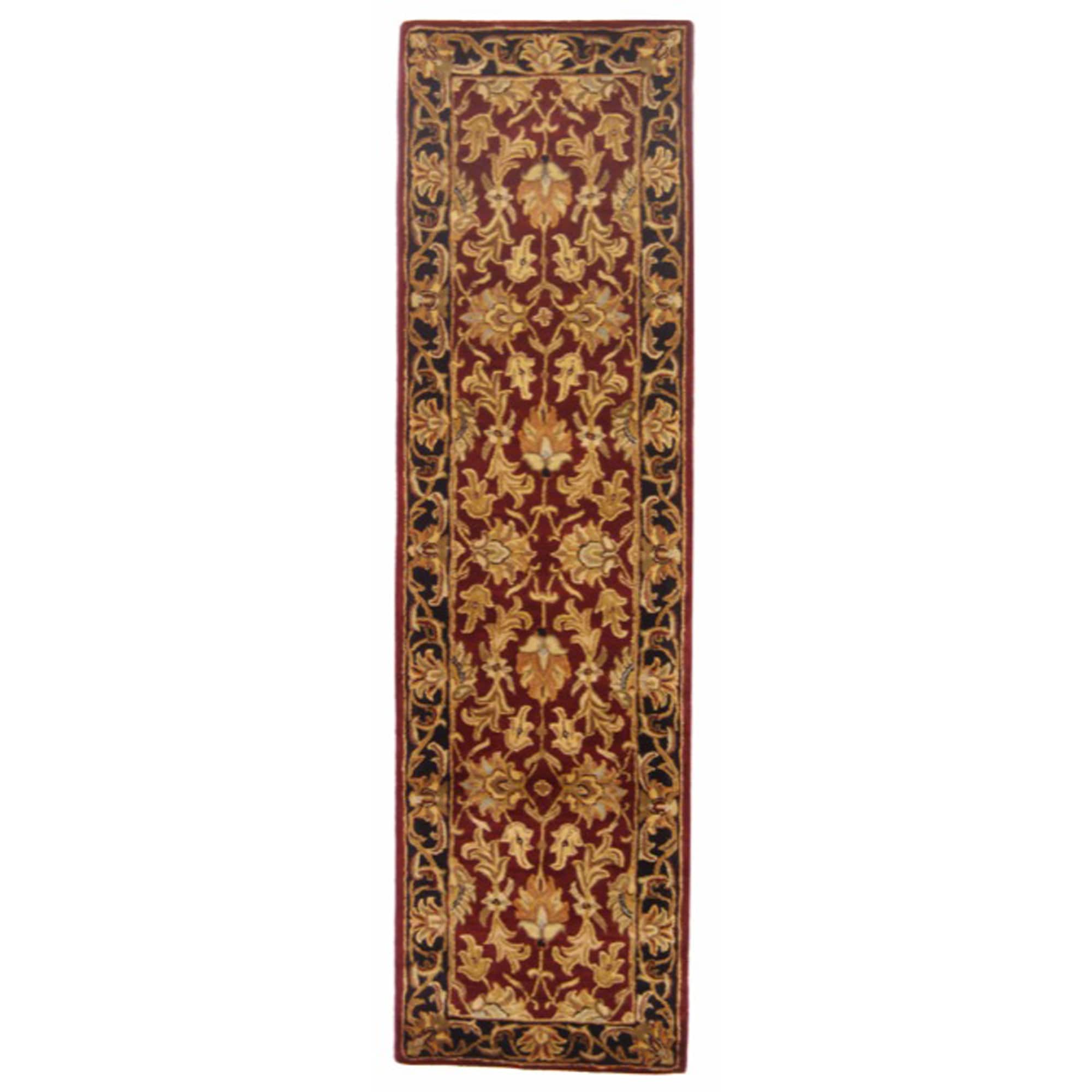 Handmade Heritage Kashan Burgundy/ Black Wool Runner (23 X 14) (RedPattern OrientalMeasures 0.625 inch thickTip We recommend the use of a non skid pad to keep the rug in place on smooth surfaces.All rug sizes are approximate. Due to the difference of mo