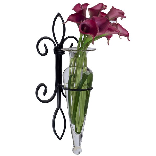 Clear Amphora Vase on Fleur de Lis Sconce