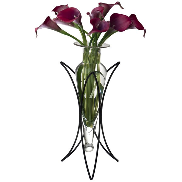 Clear Amphora Vase with Half Moon Metal Stand