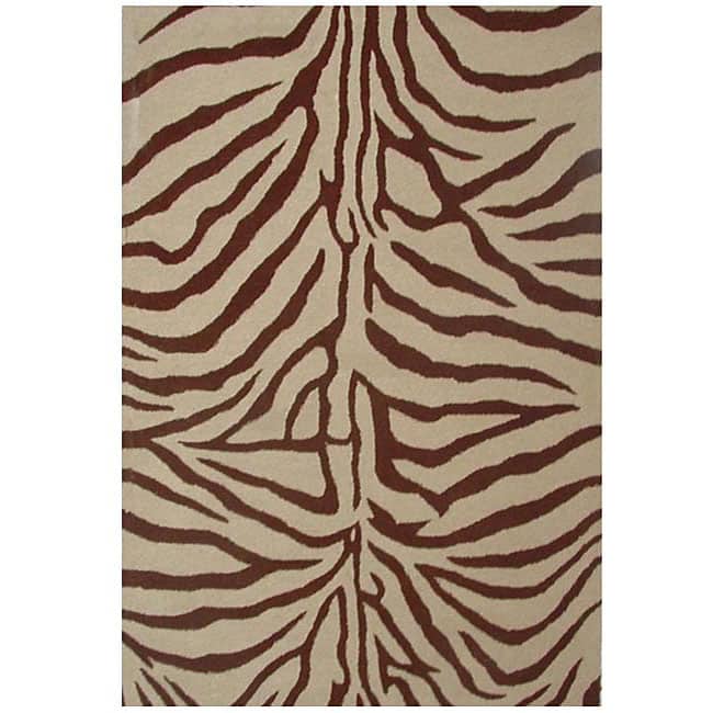 Hand-tufted Zebra Brown Wool Rug (8' x 10' 6)