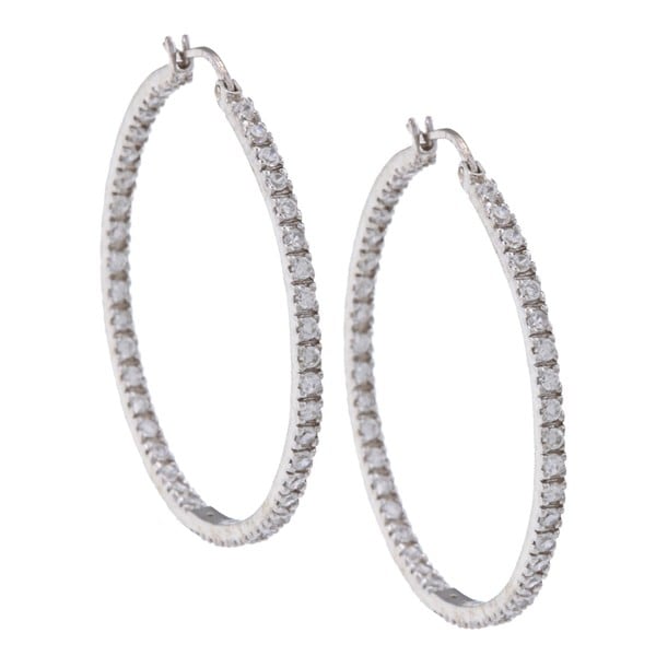 Icz Stonez Sterling Silver CZ Hoop Earrings ICZ Stonez Cubic Zirconia Earrings