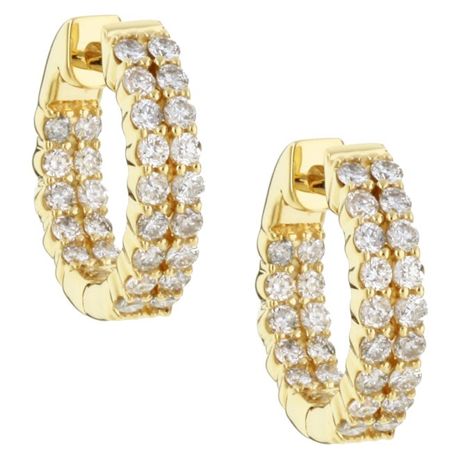 Eloquence 14k Yellow Gold 1ct TDW Diamond Double-Row Hoop Earrings ...