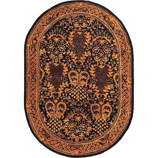 Handmade Majestic Black New Zealand Wool Rug (76 X 96 Oval) (BlackPattern OrientalMeasures 0.625 inch thickTip We recommend the use of a non skid pad to keep the rug in place on smooth surfaces.All rug sizes are approximate. Due to the difference of mon