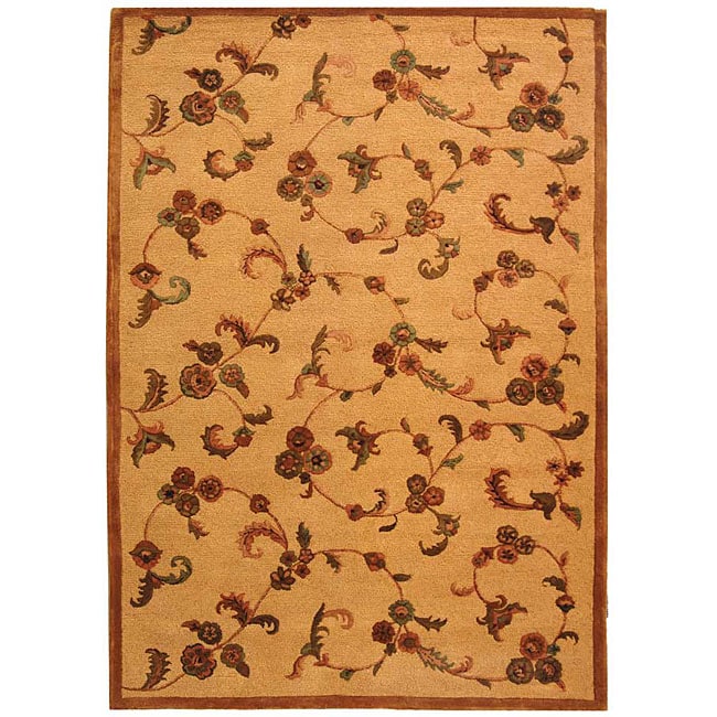 Handmade Paradise Gold New Zealand Wool Rug (5 X 8) (GoldPattern OrientalMeasures 0.625 inch thickTip We recommend the use of a non skid pad to keep the rug in place on smooth surfaces.All rug sizes are approximate. Due to the difference of monitor colo