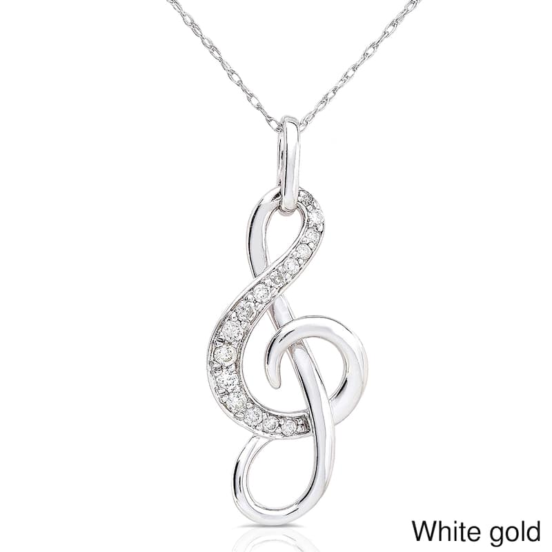 Kobelli Natural Diamond 14k Solid Gold Musical Note (Treble Clef) Pendant Necklace - White