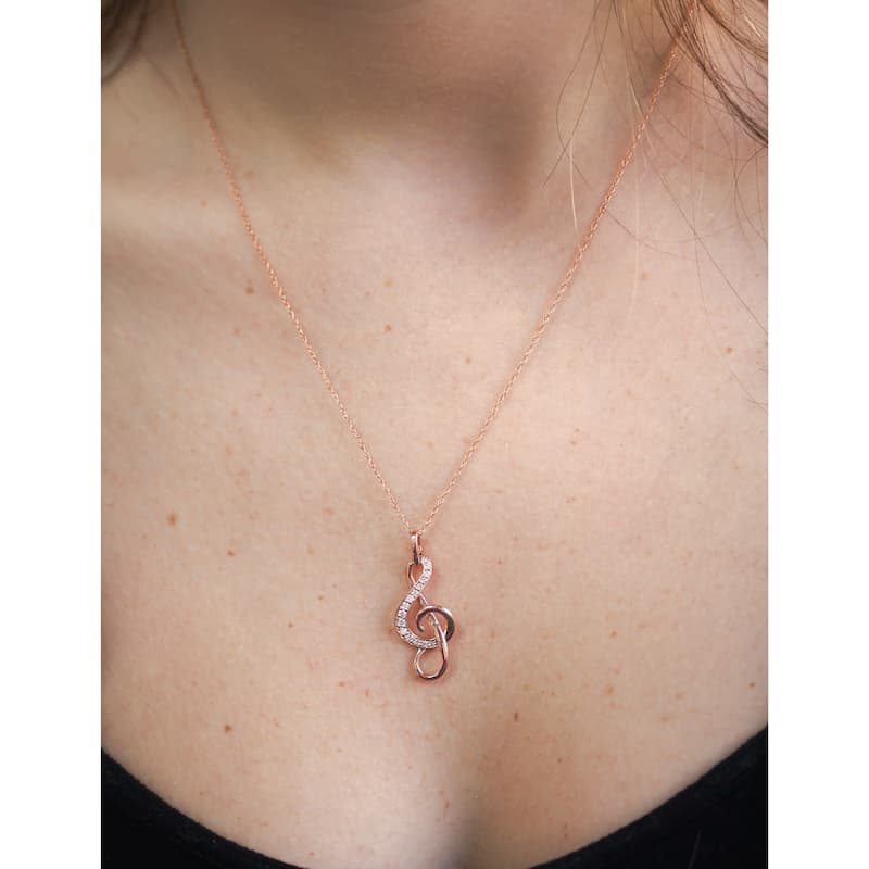 Kobelli Natural Diamond 14k Solid Gold Musical Note (Treble Clef) Pendant Necklace